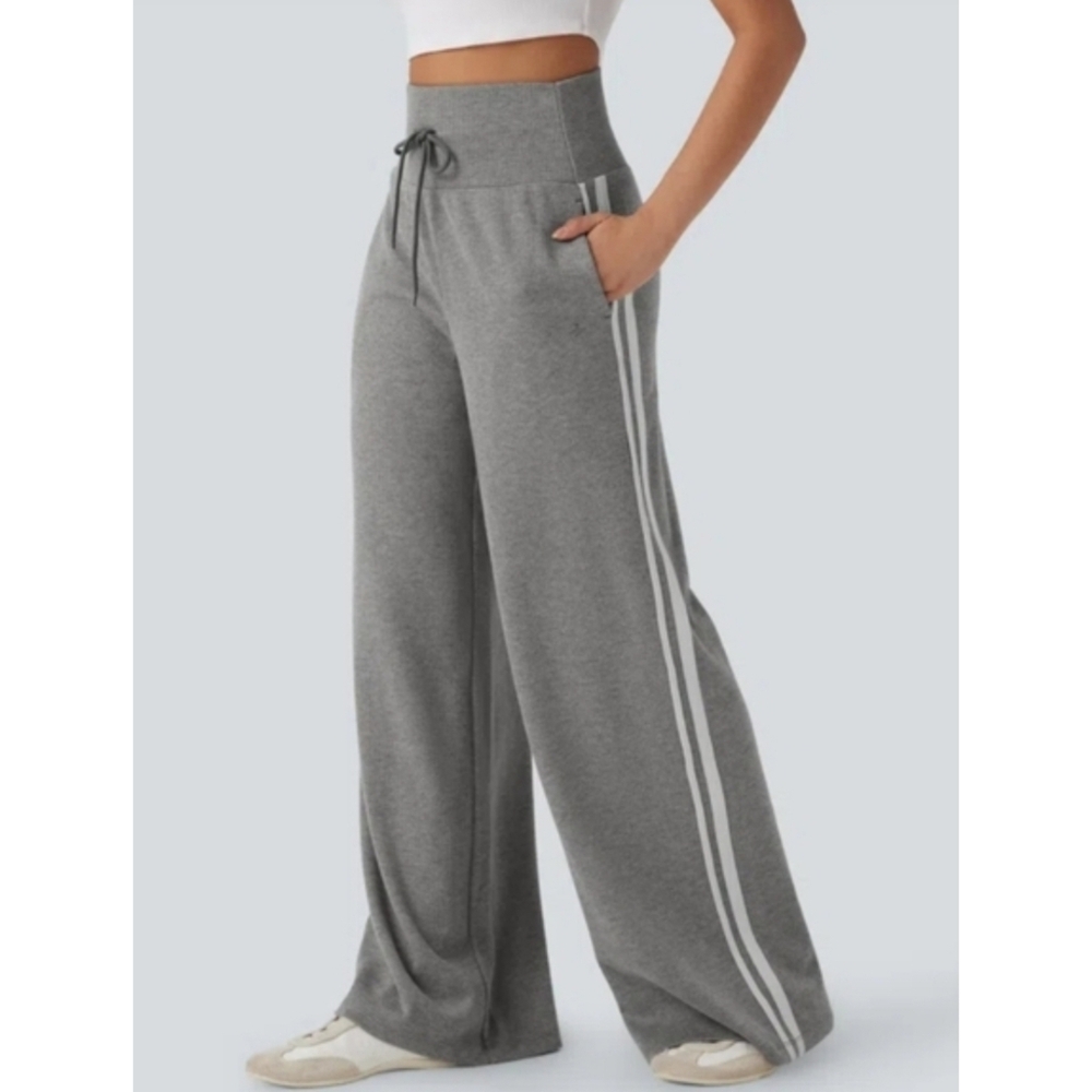 Halara NEW Ribbed High Waisted Tummy Control Wide Leg Pants Size XSmall Grey